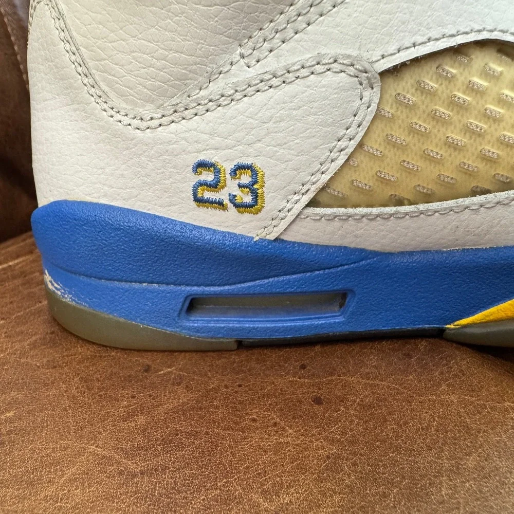 Jordan 5 Retro Laney White Blue Yellow‎ 440888-189 Boys Size 7Y Mens 7 2013